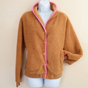 Marine Layer Sierra Sherpa Jacket Small Brown Fleece Neon Pink Trim Cozy Teddy